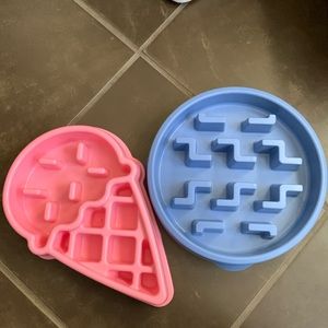 Blue Dog Slow Feeder and Pink Icecream Cone Dog Feeder